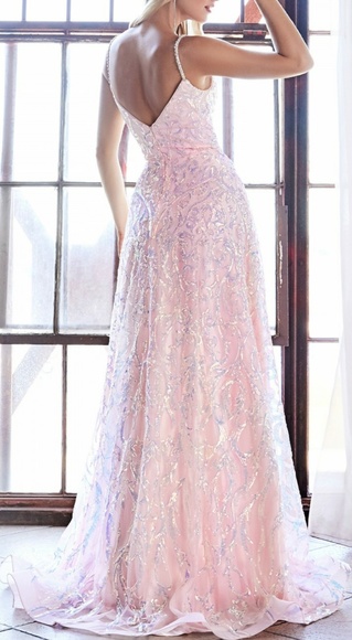 LAVENDER PINK OR BLUE PRINT FORMAL BALL GOWN - Picture 4 of 5